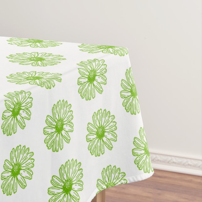 Mantel Chartreuse Green Daisy Print, Hippie Flower Print (In Situ)