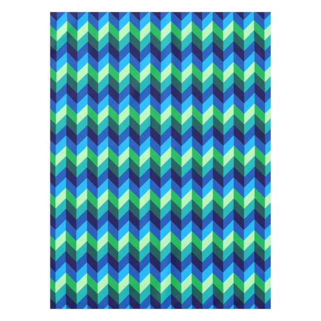 Mantel Chevrons Ombre Verde Azul Pequeño Pestaña (Anverso)