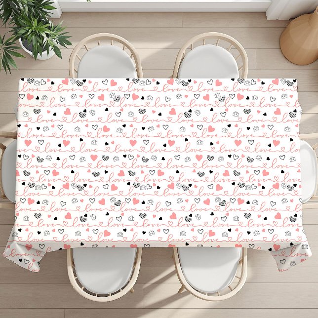 Mantel Chic Romantic Love Text Lettering Hearts Valentine (Romantic Love Text Lettering Hearts Valentine Tablecloth)