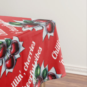 Mantel Chillin', cerezas 'n' vibraciones alegres rojo mod