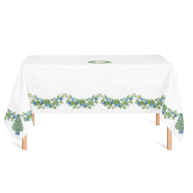 Mantel Chinoiserie Azul y Blanco Navidad  (Chinoiserie Christmas tablecloth blue and white )