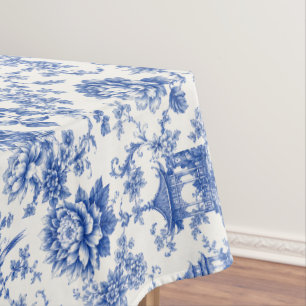 Mantel Chinoiserie Pagoda Floral Azul y Blanco Vintage