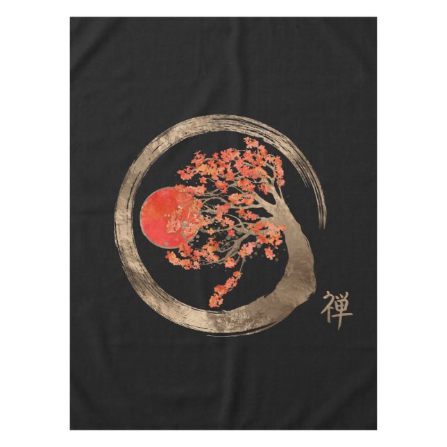 Mantel Círculo de Enso del zen y árbol de oro de Sakura (Anverso)