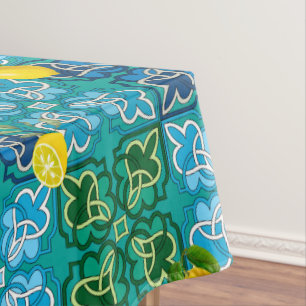 Mantel Citrus, limones, azulejos verdes, azules, arte de 