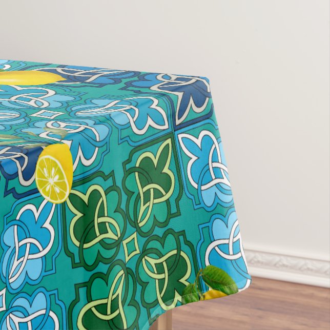 Mantel Citrus, limones, azulejos verdes, azules, arte de  (In Situ)