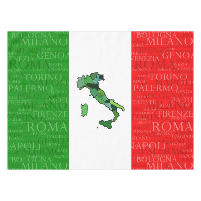 Mantel Ciudades, mapa, y bandera de Italia (Frente (Horizontal))