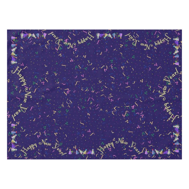 Mantel Clásico Feliz Año Nuevo - Confetti y Gorras Fiesta (Frente (Horizontal))