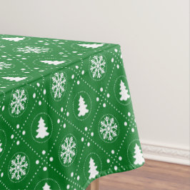 Mantel Clásico Green White Snowflakes Christmas Tree