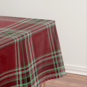 Mantel Clásico Tartán de Cuadros Rojo Verde Texturizado V