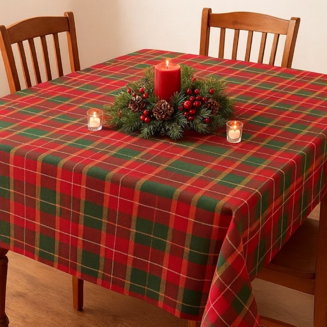 Mantel Classic Christmas Tartan Red Green Holiday  (A sophisticated red and green tartan tablecloth, ideal for creating a festive Christmas centerpiece,)