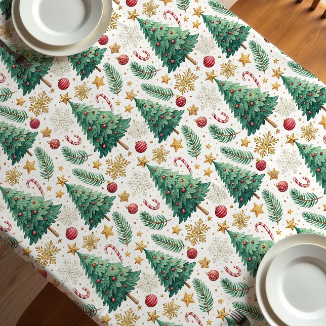 Mantel Classic Christmas trees gold and green tablecloth (Classic Christmas trees gold and green tablecloth)
