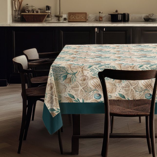 Mantel Coastal Seashells Estrellas del mar marfil verde p (Coastal Seashells Sea stars pastel green ivory Tablecloth)