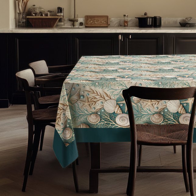 Mantel Coastal Seashells Estrellas del mar marfil verde p (Coastal Seashells Sea stars pastel green ivory Tablecloth)