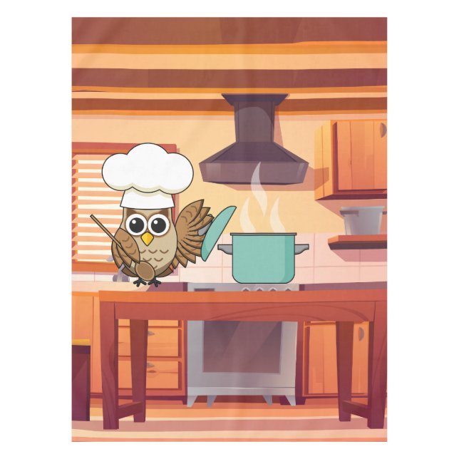 Mantel Cocina de lechuza chef en cocina (Anverso)