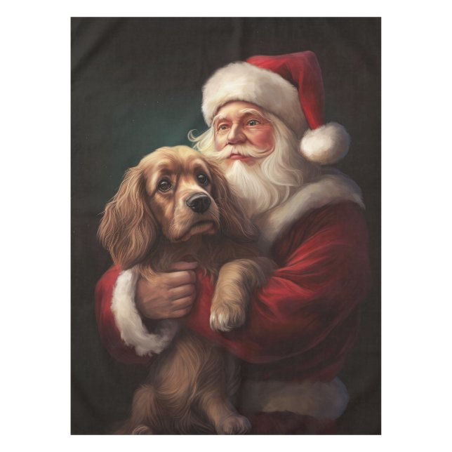 Mantel Cocker Spaniel con Santa Claus Navideño Festivo (Anverso)