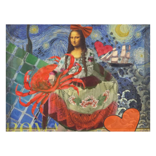 Mantel Collage de Mona Lisa Noche Estrellada: Surrealista (Frente (Horizontal))