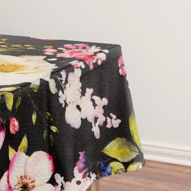 Mantel Color de agua rosa Rozas amarillas fondo negro (In Situ)
