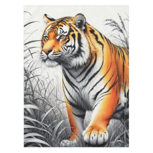 Mantel Color del arte del tigre Dibujo parcial blanco neg