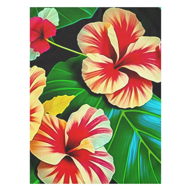 Mantel Coloridas hojas tropicales y flores hibiscus | (Anverso)