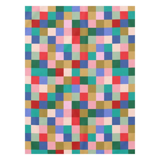 Mantel Colorido Rompecabezas de Cuadros Moderno de Fiesta (Anverso)
