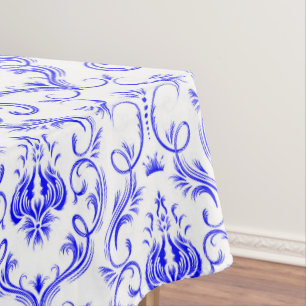 Mantel Comedor de algodón medieval con damasco azul y bla