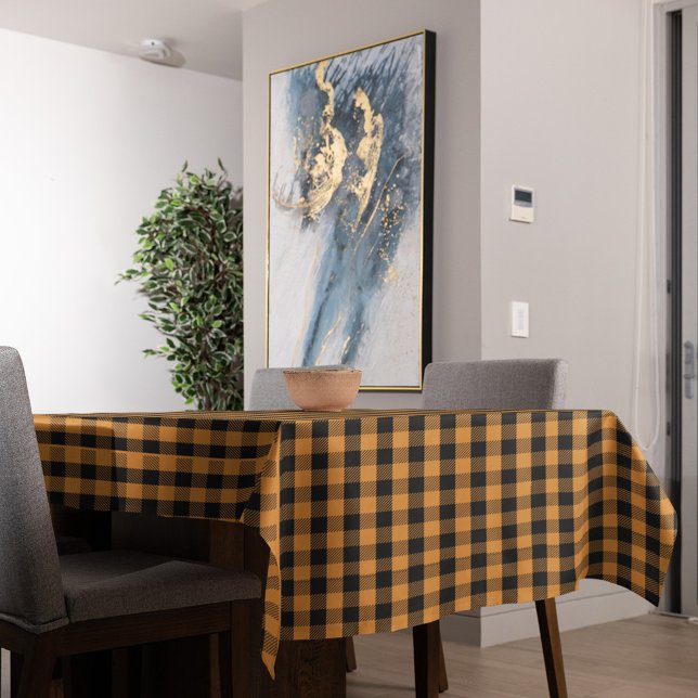 Mantel Comprobación de búfalo del Naranja de otoño simple (Orange and black buffalo check pattern. )