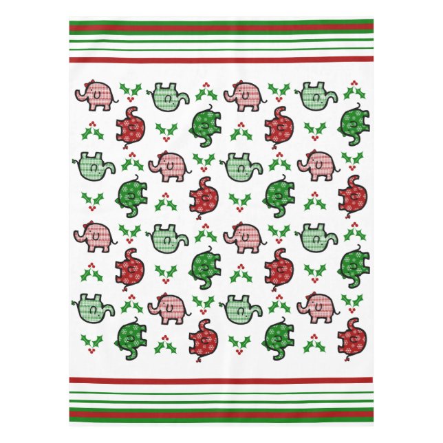 Mantel con estampado de elefante de Navidad (Anverso)