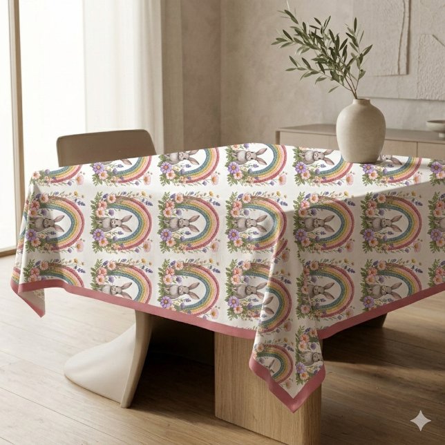 Mantel Conejito de Pascua de primavera Arcoíris Arte Flor (Spring Easter Bunny Rainbow Art Wildflowers Meadow Tablecloth)