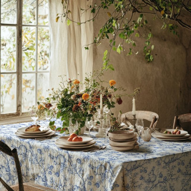 Mantel Conejo Azul Elegante de Pascua Toile (Subido por el creador)