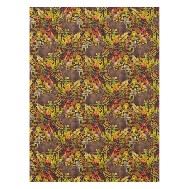 Mantel Conejo otoñal sobre negro (Anverso)