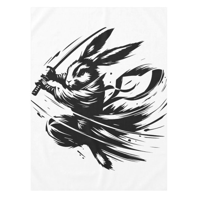 Mantel Conejo Samurái Guerrero de Tinta Negra (Anverso)