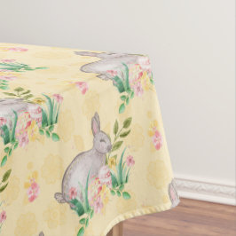 Mantel Conejo Vintage Flores de Primavera Amarillo Pascua