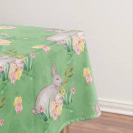 Mantel Conejo Vintage Flores de Primavera Pascua Verde Pa