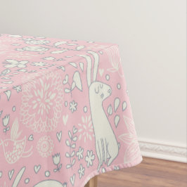 Mantel Conejo Vintage Mariposa Flores Rosa Pastel Pascua