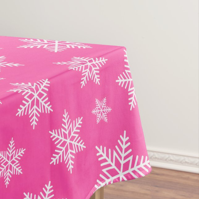 Mantel Copo de Nieve Blanco sobre Patrón de Invierno Rosa (In Situ)