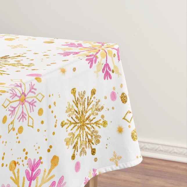 Mantel Copo de Nieve de Invierno Rosa y Dorado (In Situ)