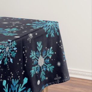Mantel Copo de Nieve Invernal Azul y Plateado