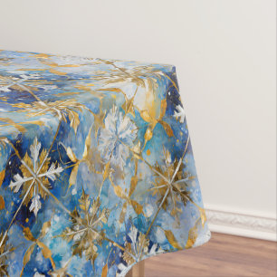Mantel Copos de Navidad Oro Azul Blanco