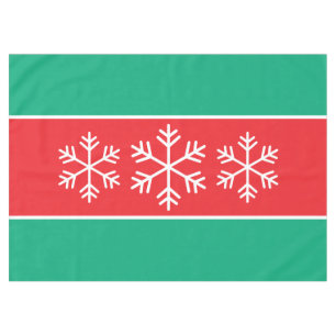 Mantel Copos de nieve alpinos blancos franjas rojas verde