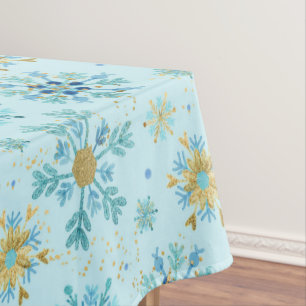 Mantel Copos de nieve color azul y oro Purpurina en invie