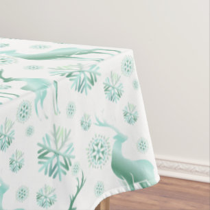 Mantel Copos de nieve metálicos verde azulados y renos