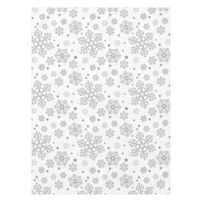 Mantel Copos de nieve plateados en blanco (Anverso)