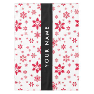 Mantel Copos de nieve rojos, tu nombre, personaliza