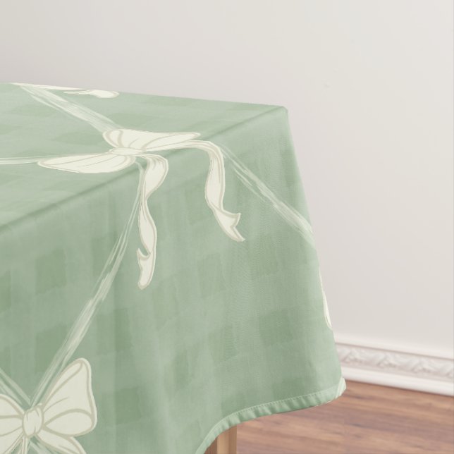 Mantel Coquette Bows Gingham Pattern Cream Sage Green  (In Situ)