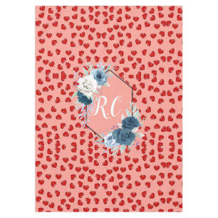 Mantel Corazón Rojo Minimalista & Flor Azul Monograma