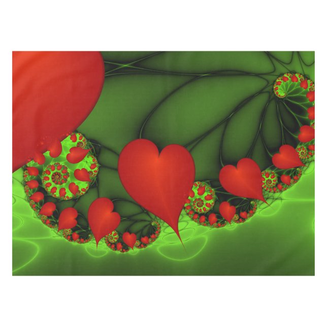 Mantel Corazones rojos animan el arte fractal verde moder (Frente (Horizontal))