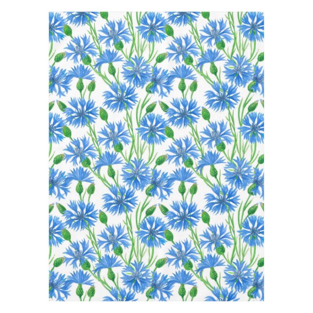 Mantel Cornflores de color azul, flores silvestres en bla (Anverso)