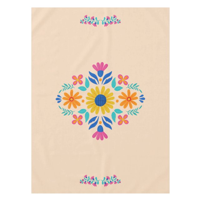 Mantel Cosecha de Trigo Pestaña Floral de Inspiración Mex (Anverso)