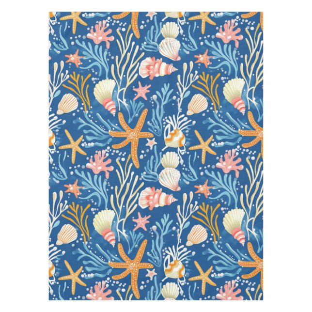 Mantel Costa Rústica - Aguas marinas, pez estrella, arrec (Anverso)