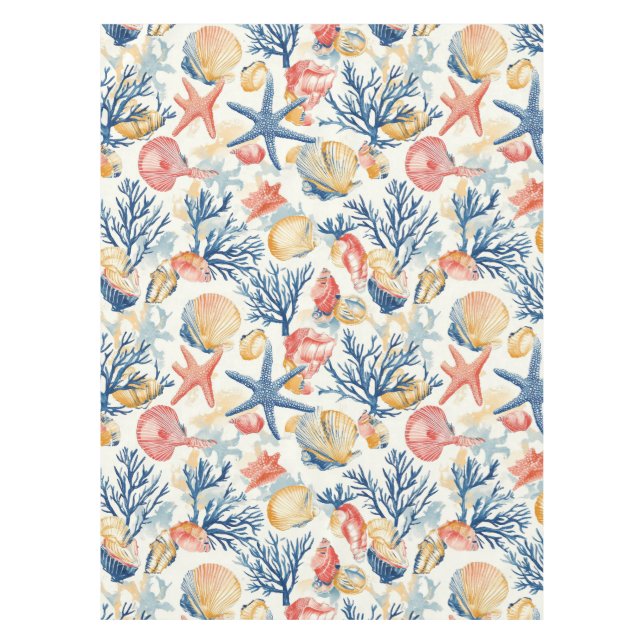 Mantel Costa Rústica - Aguas marinas, pez estrella, arrec (Anverso)